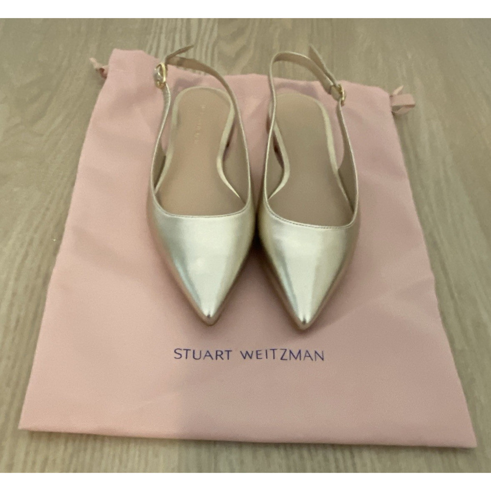 NWOB Stuart Weitzman Mara Gold Pointed Toe slingback Leather shoes Size 5.5 - Picture 2 of 8